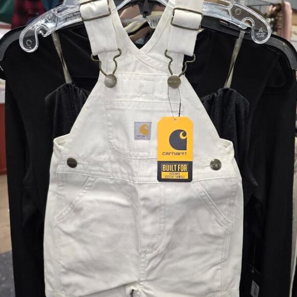 NWT Carhartt Toddler Loose Fit Canvas Shortall Lt Beige Size 6M - Picture 1 of 3